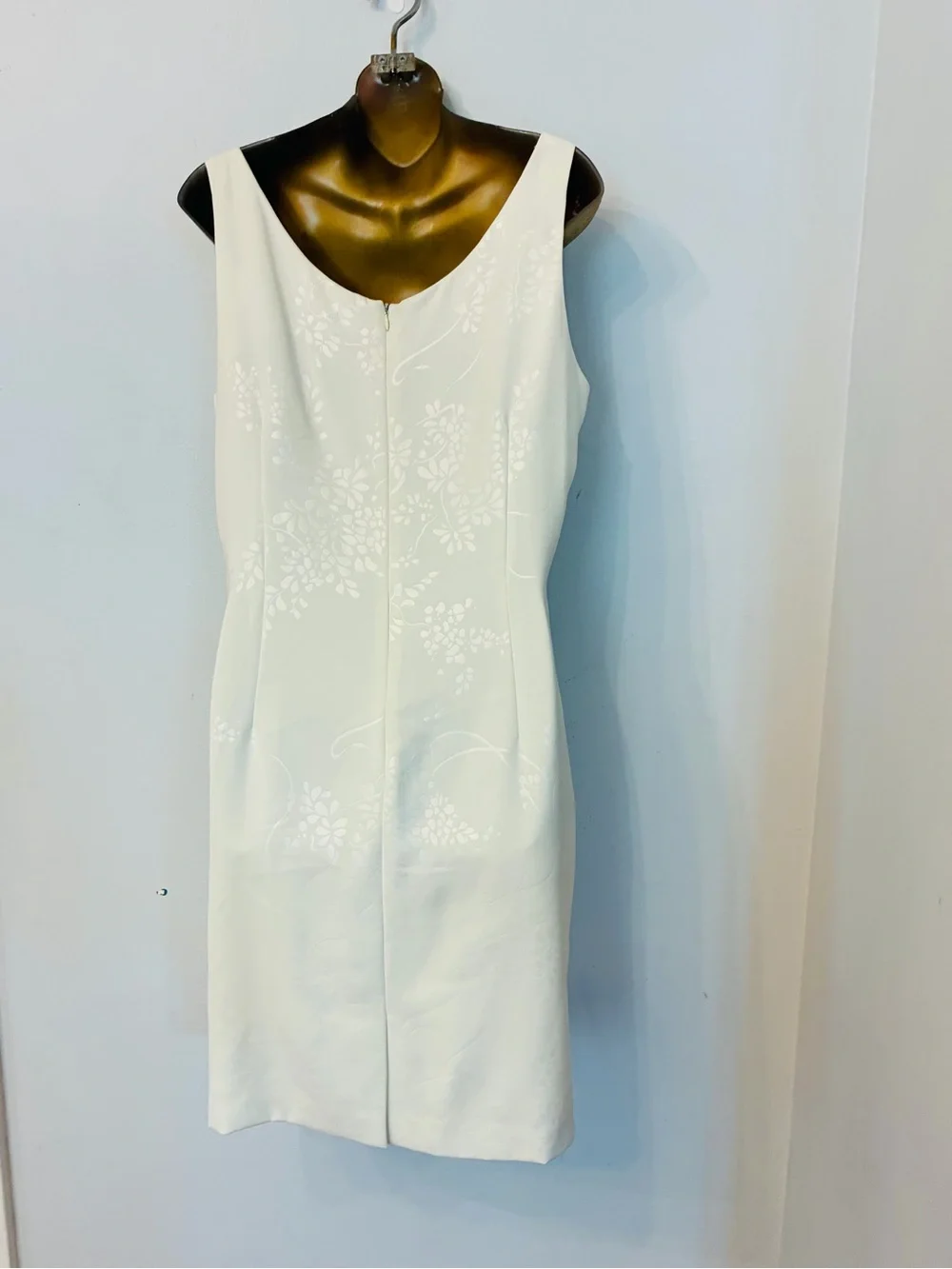 Rina Rossi Ivory Floral Jacquard Sheath Dress Size 12 Vintage Minimalist Wedding